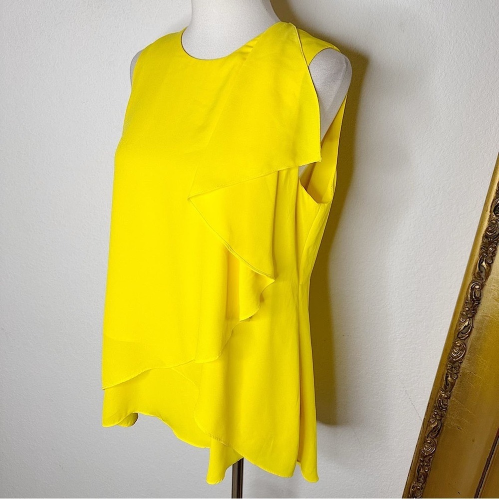 NWT Kenneth Cole New York Aviary Yellow Ruffle Detail Shell Top Size Medium